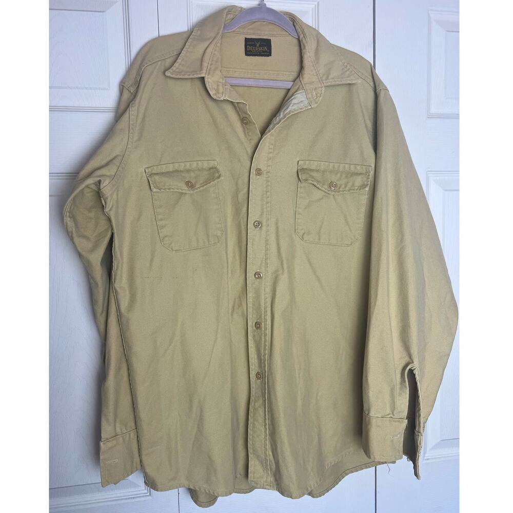 Deerskin Men's Long Sleeve Button-Up Shirt Tan Size 2XL Distressed